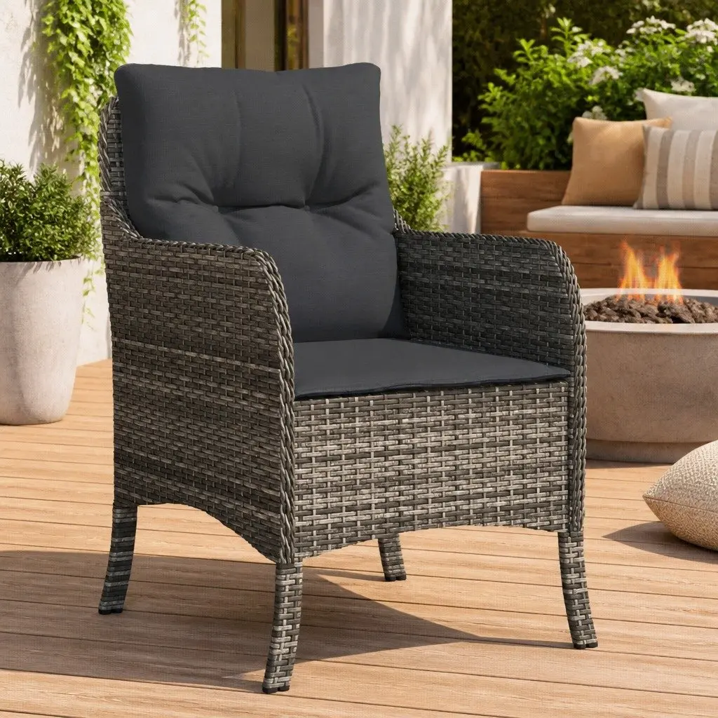 Outdoor Garden Chairs Set Grey 2 Piece Cushioned Seating