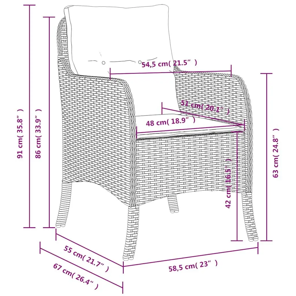 Outdoor Garden Chairs Set Grey 2 Piece Cushioned Seating