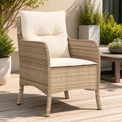 Effortless Style: 2 Beige Cushioned Outdoor Chairs