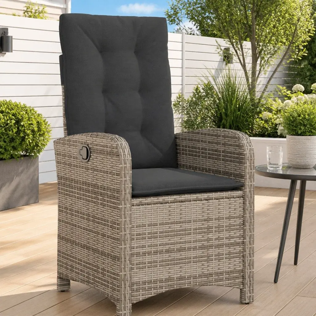 Reclining Garden Chair Grey Adjustable Backrest Cushions