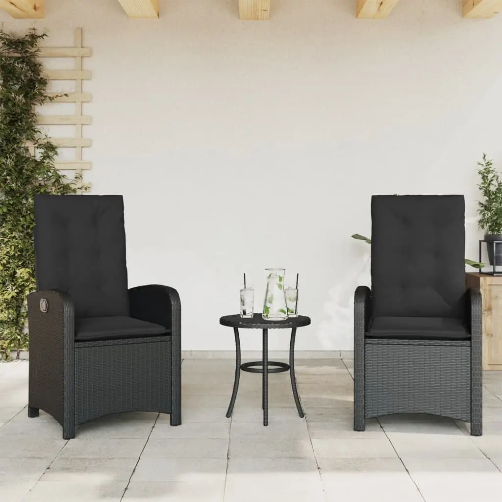 Outdoor Bistro Set Black 3 Piece Adjustable Backrest Cushions