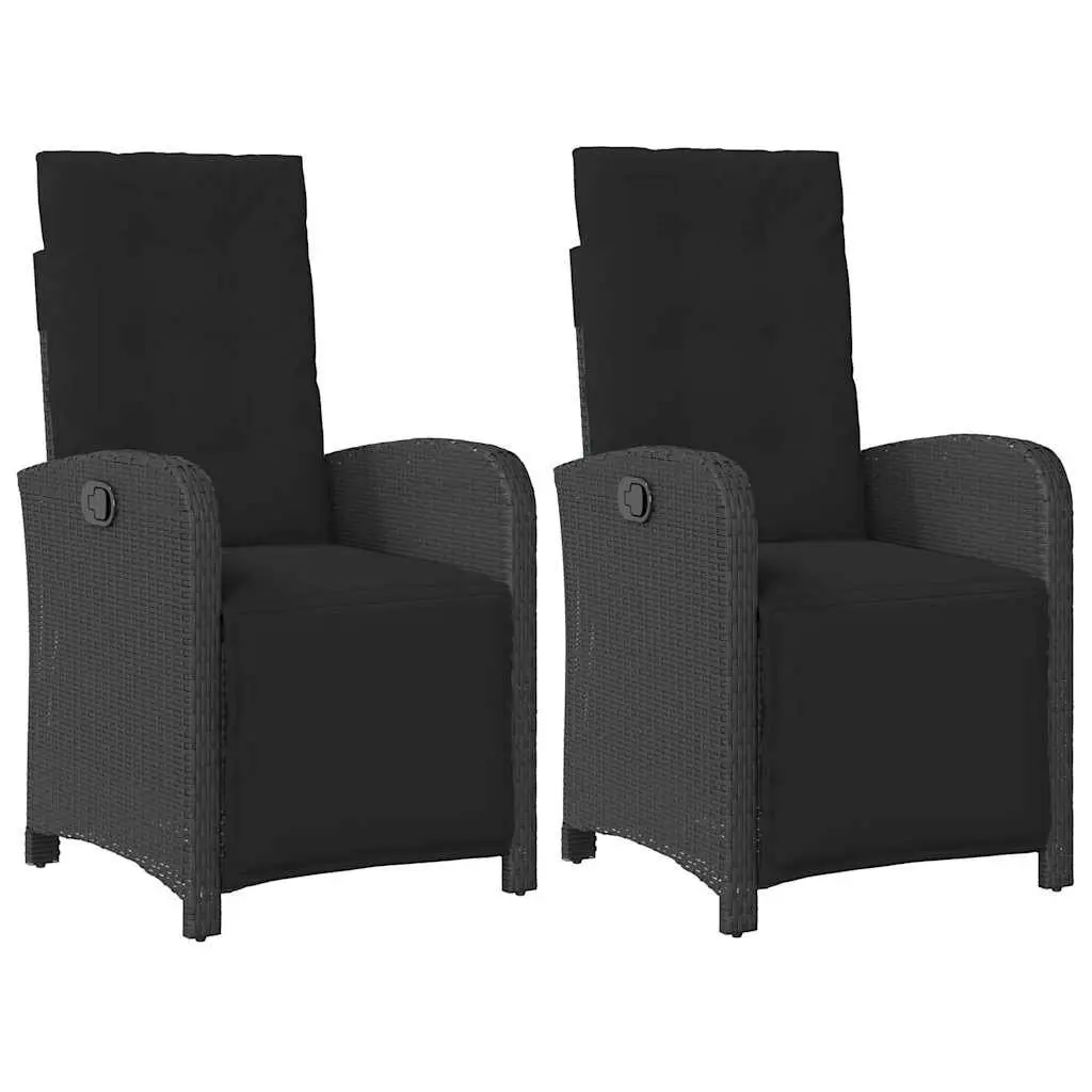 Reclining Garden Chairs Black 2 Piece Adjustable Backrest Footrest Thick Cushions