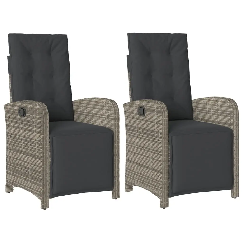 Reclining Garden Chairs Grey 2 pcs Adjustable Backrest Footrest Thickly Padded Cushions
