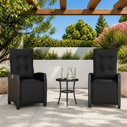 Reclining Outdoor Chairs 2 pcs Garden Seating Adjustable Backrest Footrest Black