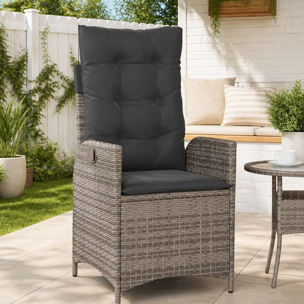 Reclining Garden Chair Grey Adjustable Backrest with Cushions