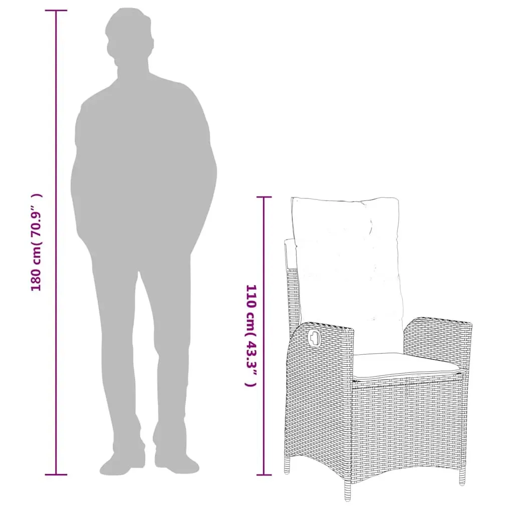Reclining Garden Chair Grey Adjustable Backrest with Cushions