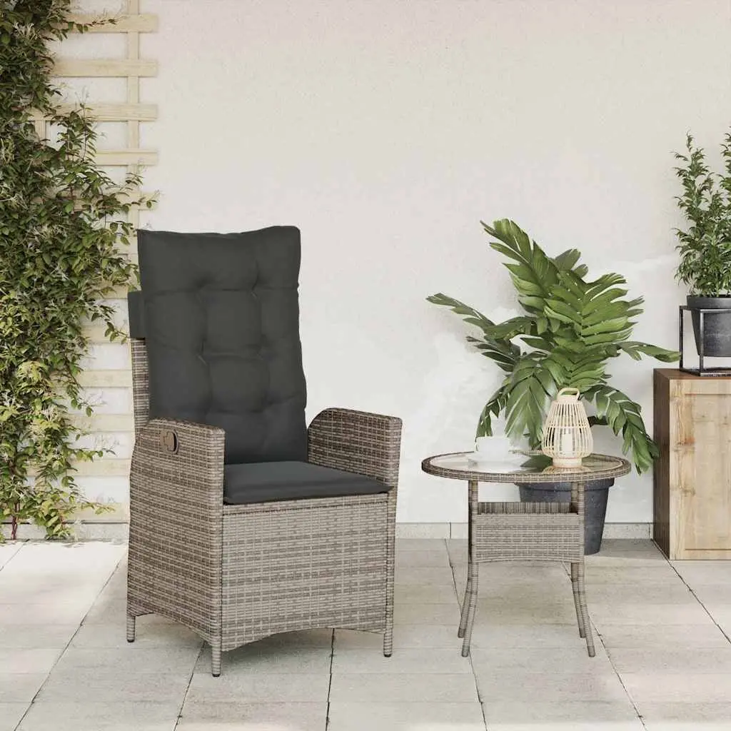 Reclining Garden Chair Grey Adjustable Backrest with Cushions