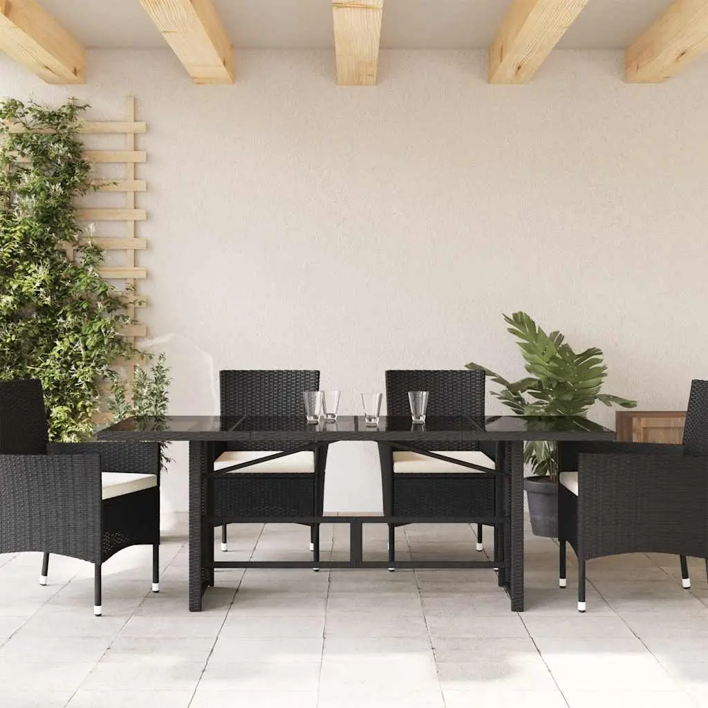 Garden Table Black Outdoor Furniture Glass Top Poly Rattan Patio Dining