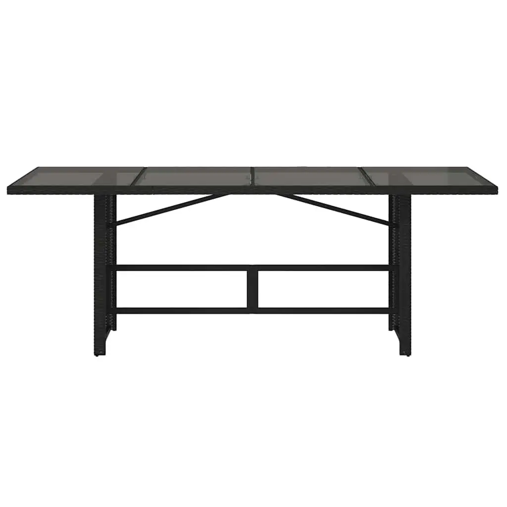 Garden Table Black Outdoor Furniture Glass Top Poly Rattan Patio Dining