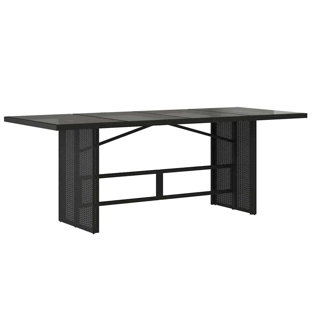 Garden Table Black Outdoor Furniture Glass Top Poly Rattan Patio Dining