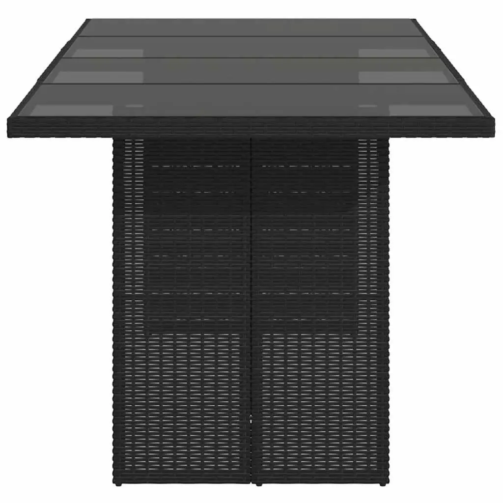 Garden Table Black Outdoor Furniture Glass Top Poly Rattan Patio Dining