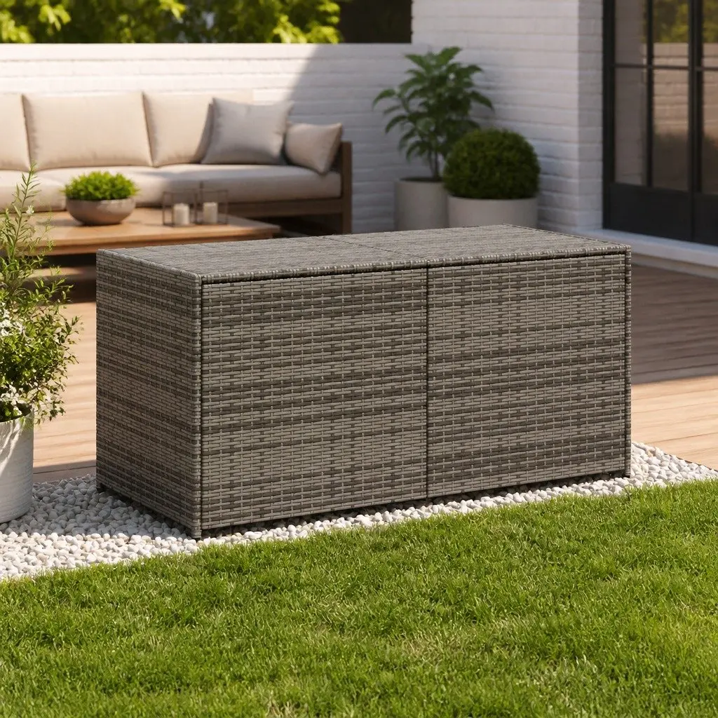 Garden Storage Box Grey 283L Outdoor Poly Rattan Patio Furniture Deck Cushion
