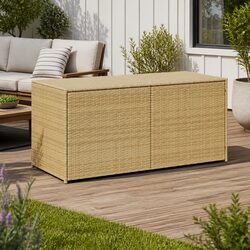 Garden Storage Box Beige Outdoor Patio Furniture Poly Rattan 283L Waterproof