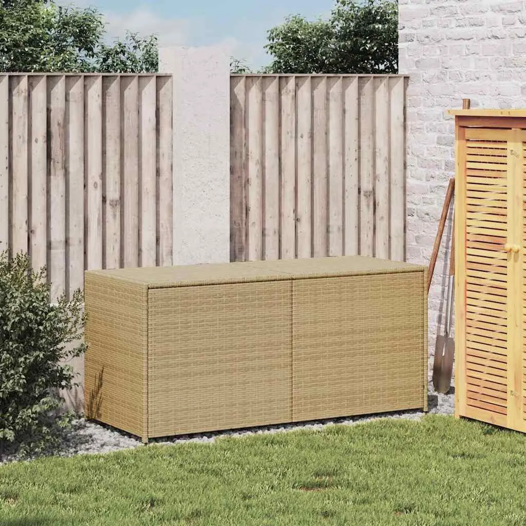 Garden Storage Box Beige Outdoor Patio Furniture Poly Rattan 283L Waterproof