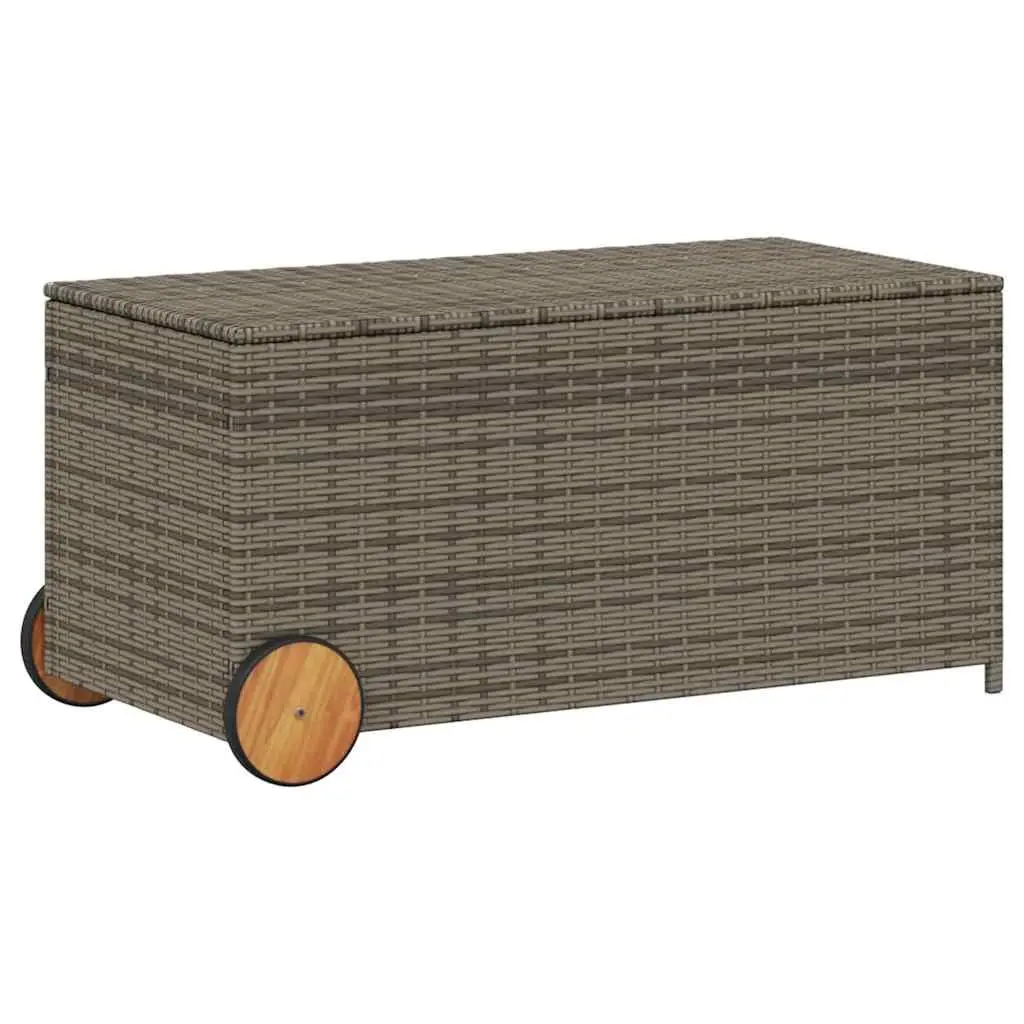 Garden Storage Box with Wheels Grey Outdoor Furniture Poly Rattan Patio Deck