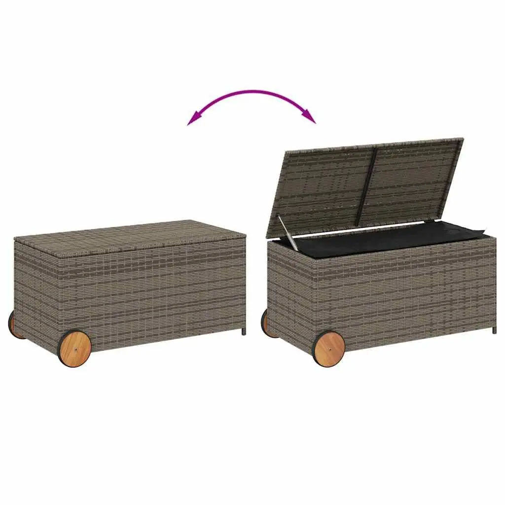Garden Storage Box with Wheels Grey Outdoor Furniture Poly Rattan Patio Deck