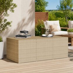 Garden Storage Box Outdoor Patio Furniture Beige Poly Rattan Weather-Resistant