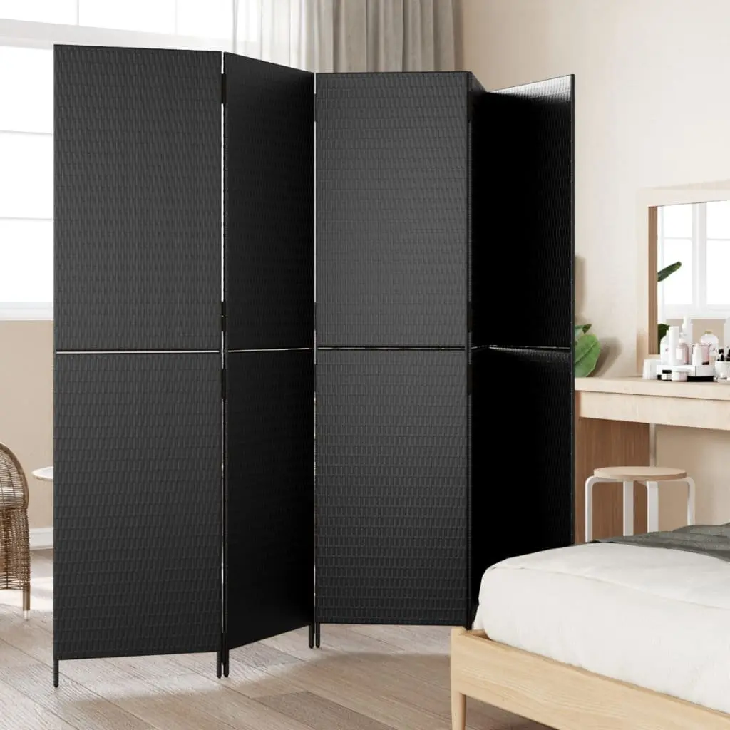 Room Divider Black 5 Panels Poly Rattan Privacy Screen Folding Partition