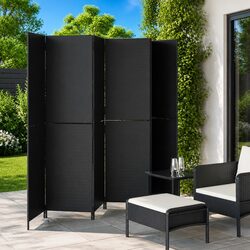 Room Divider 6 Panels Black Poly Rattan Privacy Screen Folding Partition