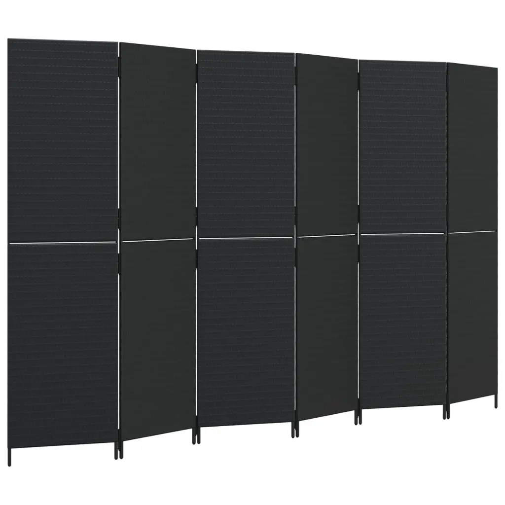 Room Divider Black 6 Panels Poly Rattan Folding Partition Privacy Screen