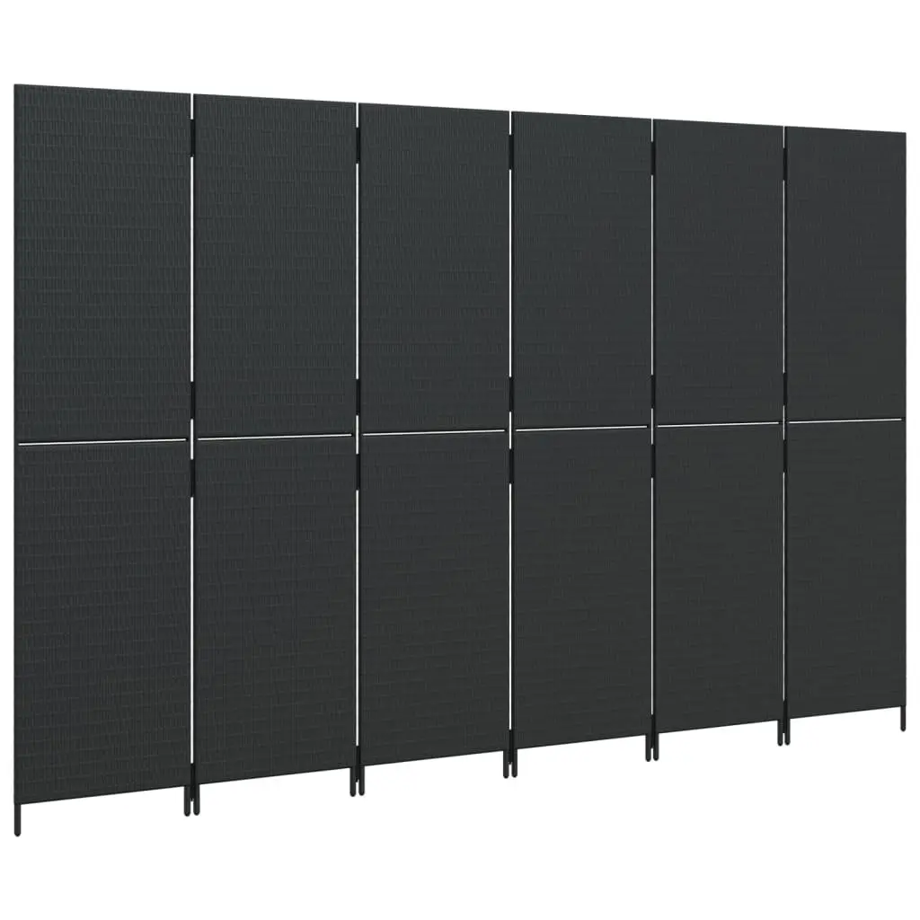 Room Divider Black 6 Panels Poly Rattan Folding Partition Privacy Screen
