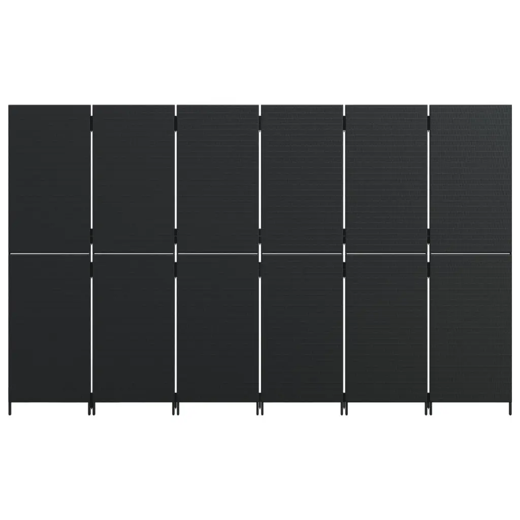 Room Divider Black 6 Panels Poly Rattan Folding Partition Privacy Screen