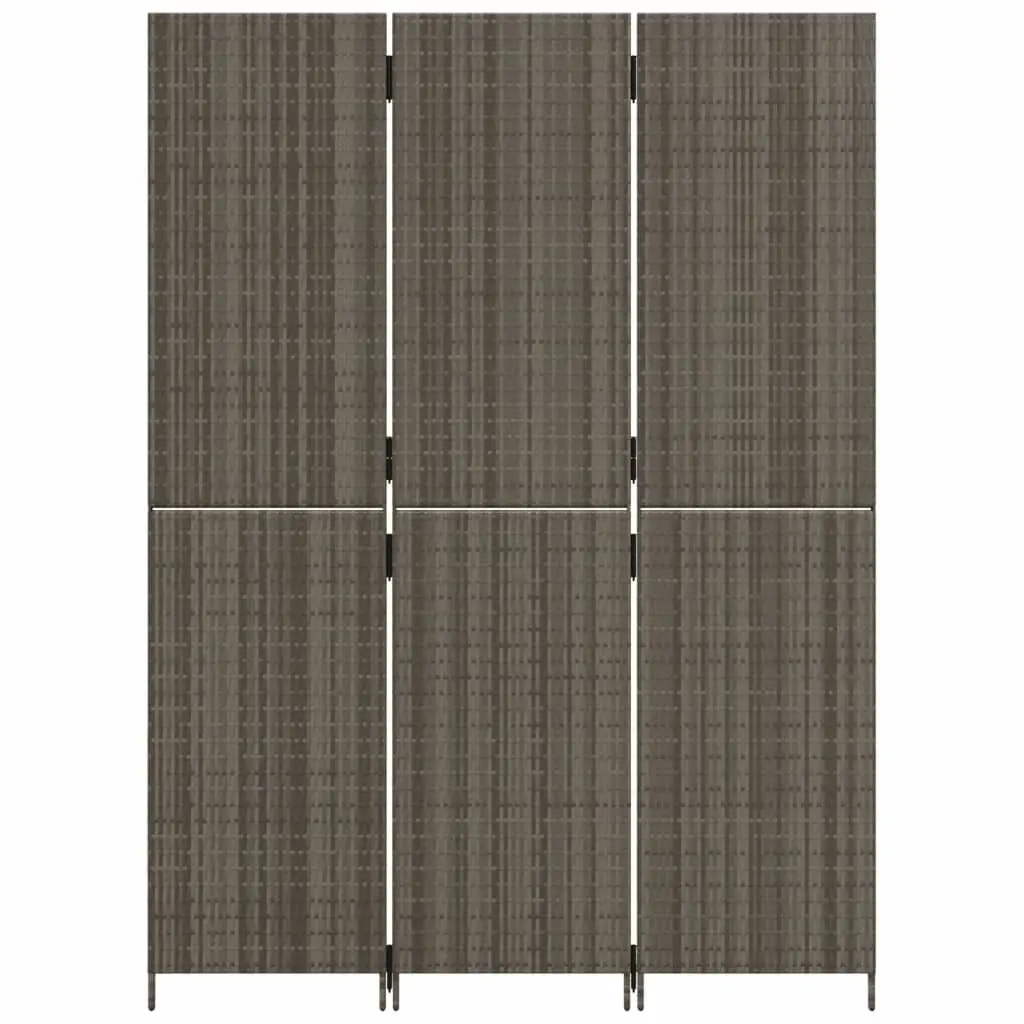 Room Divider Grey 3 Panels Folding Privacy Screen Woven Poly Rattan Indoor Outdoor