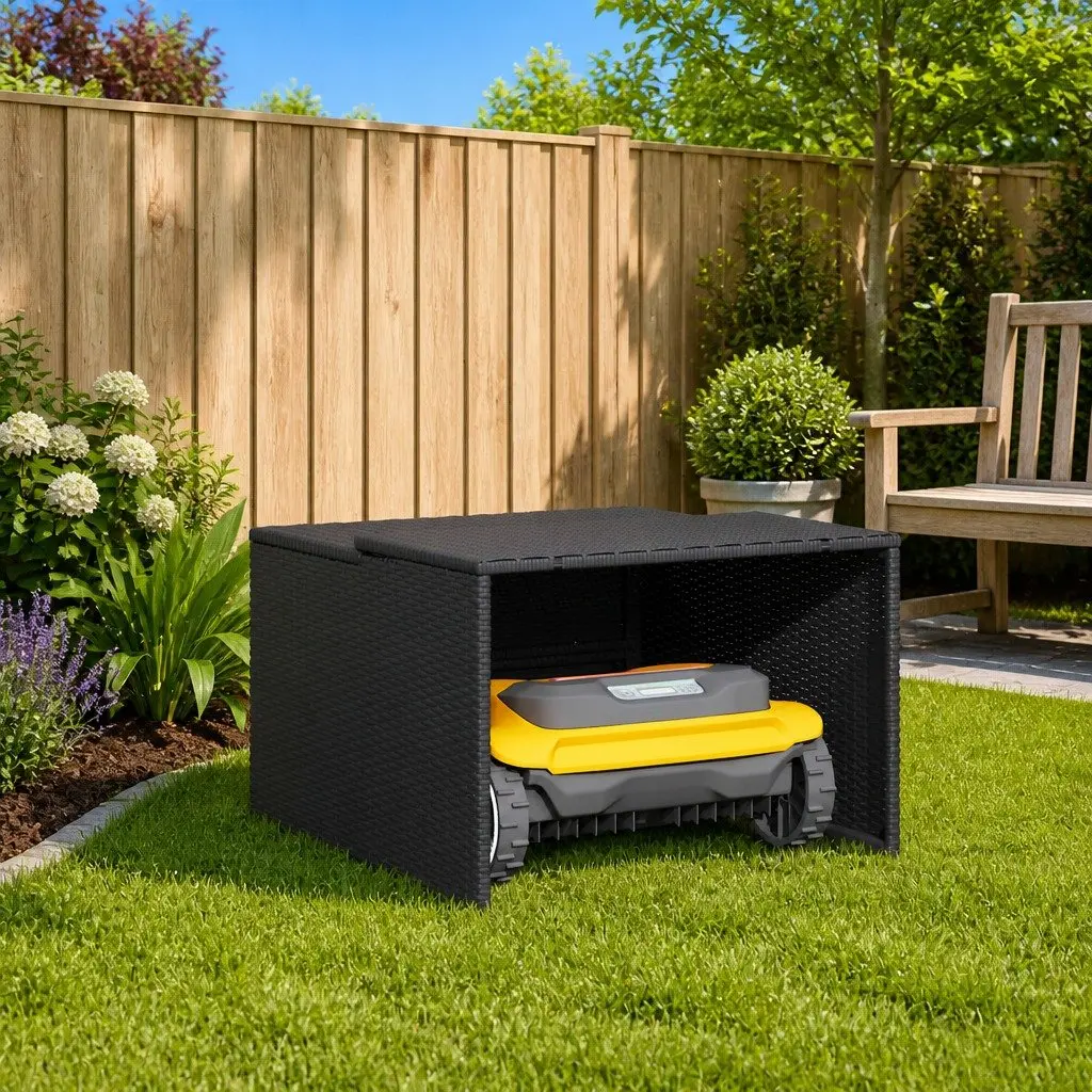 Robot Mower Garage Black Outdoor Storage Shed Lawn Mower Shelter 86x90x52cm