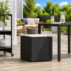 Compact Outdoor Cushion Box in Black Poly Rattan
