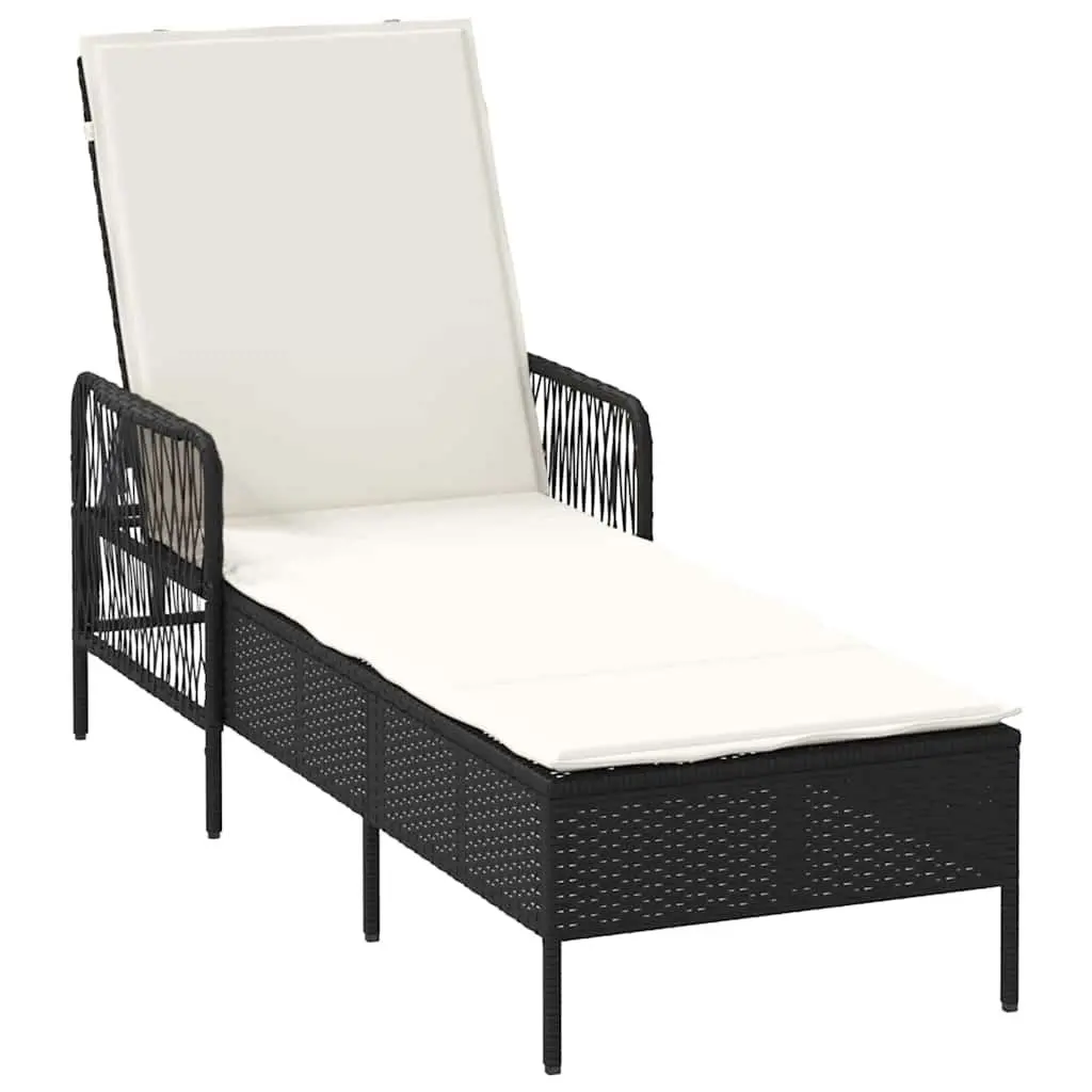 Sun Lounger Black Adjustable Backrest Outdoor Garden Patio Lounging Chair