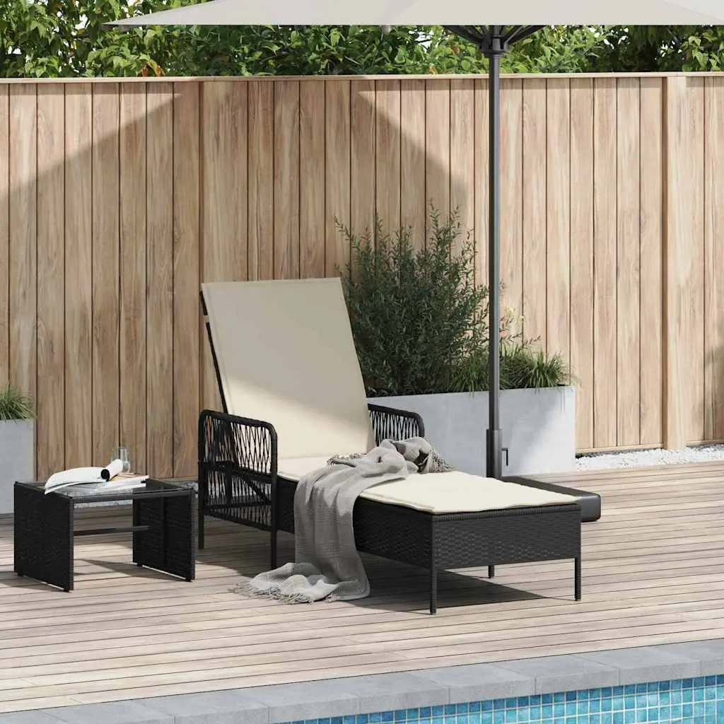 Sun Lounger Black Adjustable Backrest Outdoor Garden Patio Lounging Chair