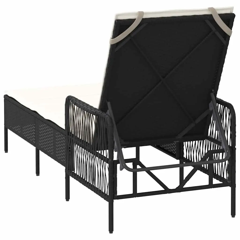 Sun Lounger Black Adjustable Backrest Outdoor Garden Patio Lounging Chair