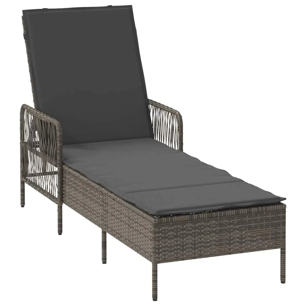 Garden Lounger Adjustable Backrest Grey Poly Rattan Outdoor Patio Furniture