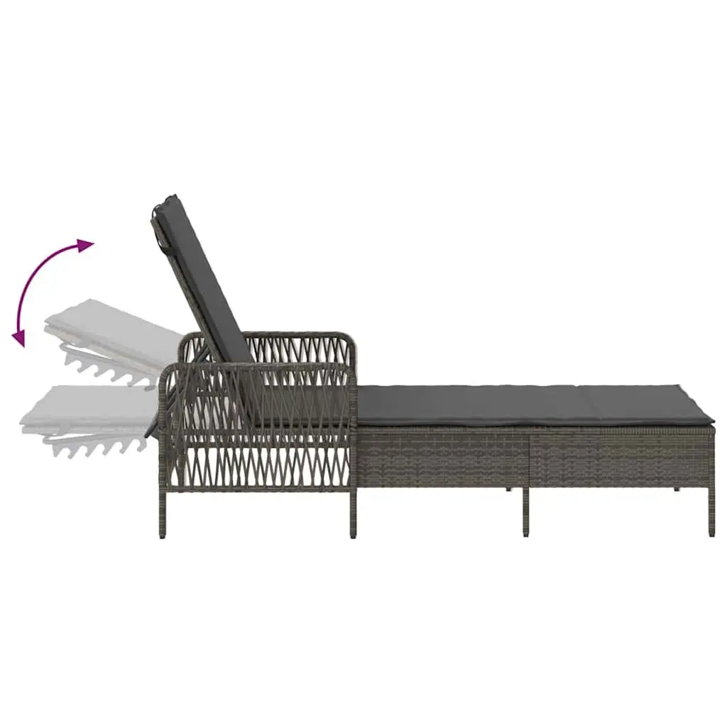 Garden Lounger Adjustable Backrest Grey Poly Rattan Outdoor Patio Furniture