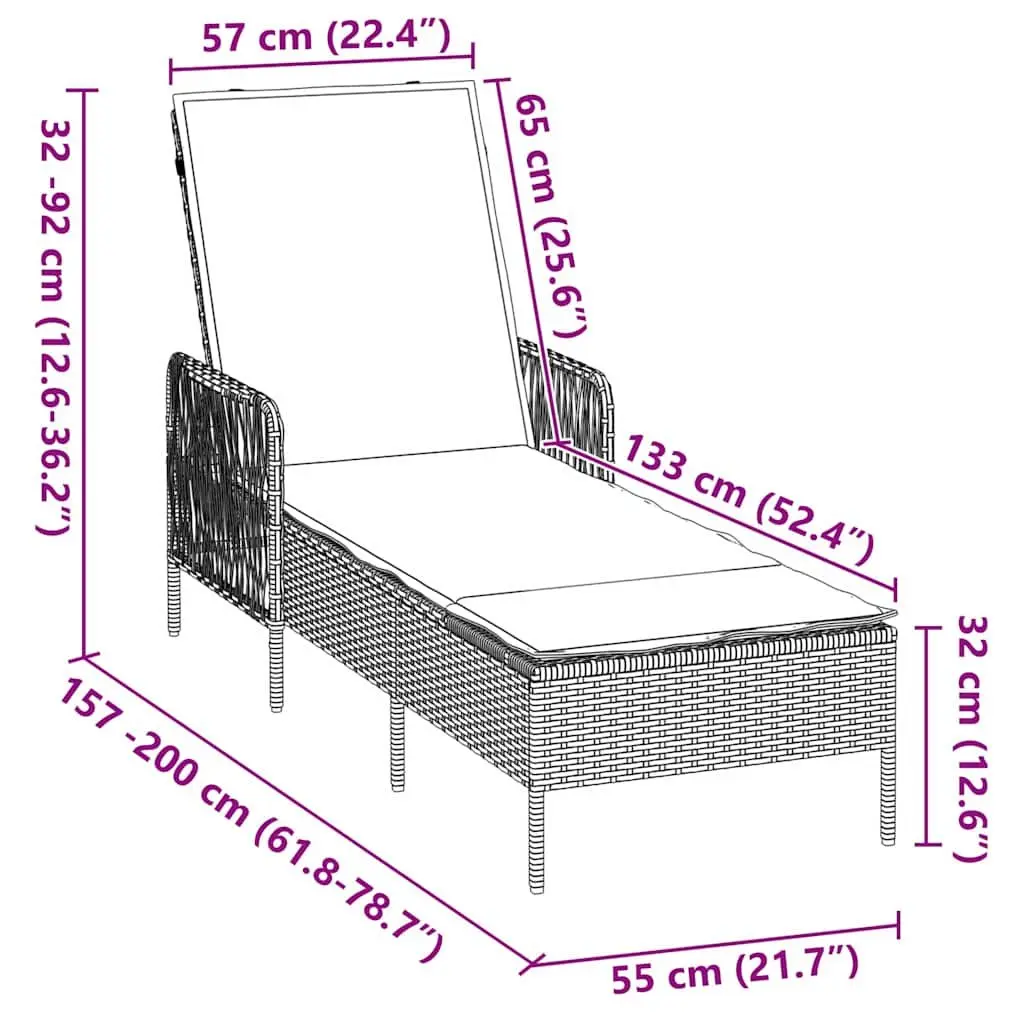 Garden Lounger Adjustable Backrest Grey Poly Rattan Outdoor Patio Furniture