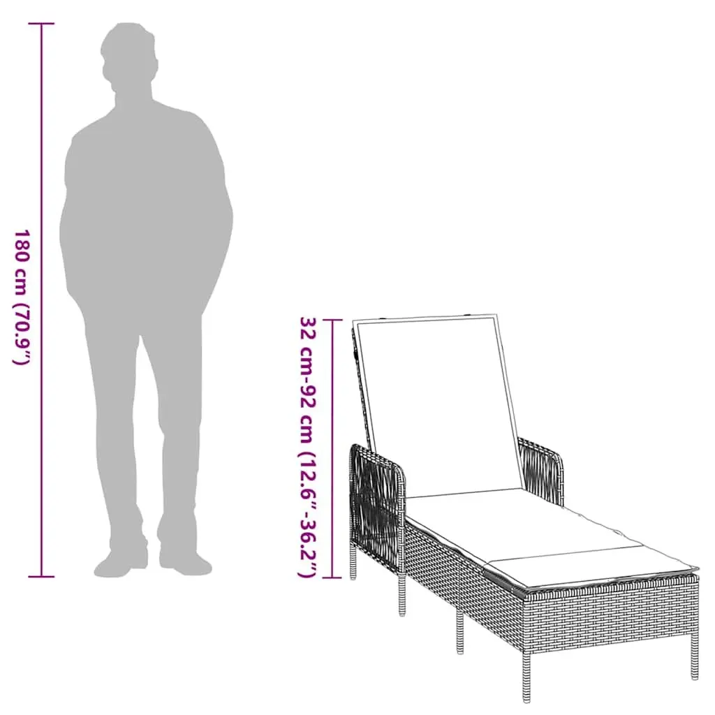 Garden Lounger Adjustable Backrest Grey Poly Rattan Outdoor Patio Furniture