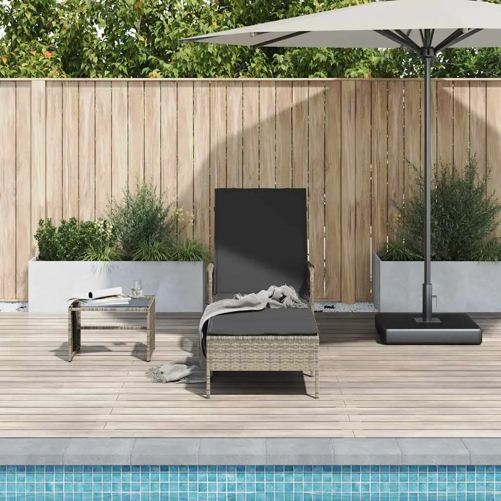 Garden Lounger Adjustable Backrest Grey Poly Rattan Outdoor Patio Furniture