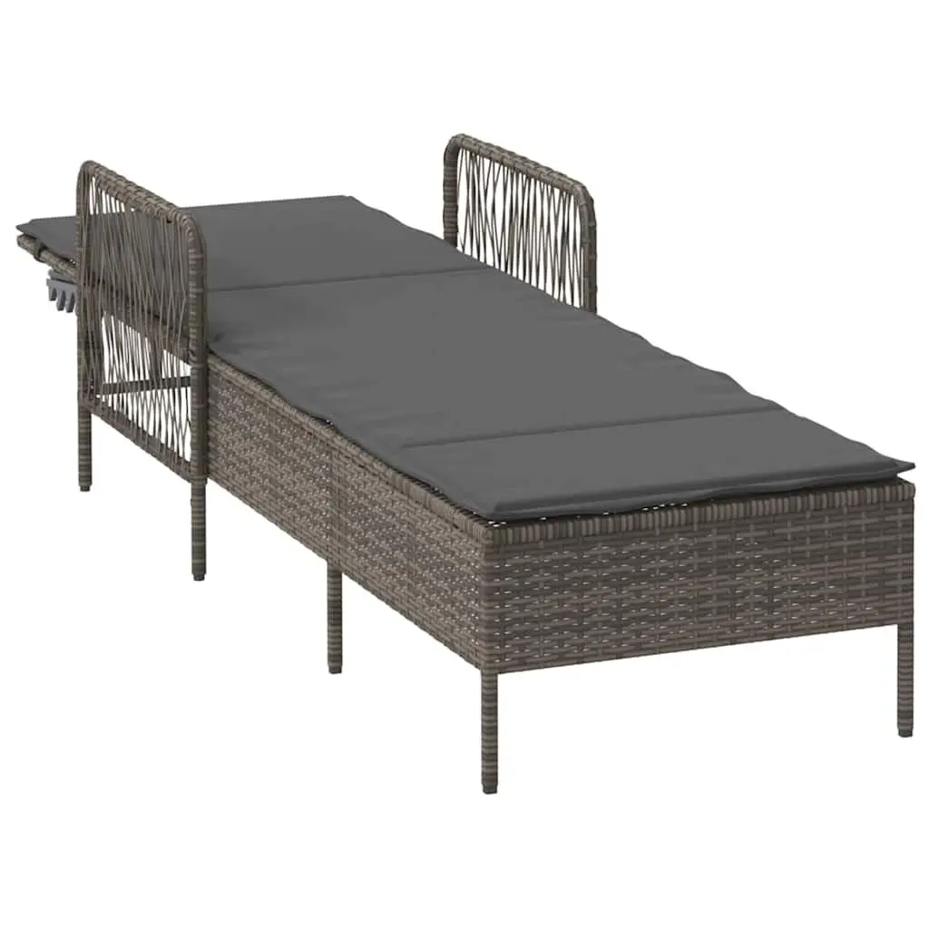 Garden Lounger Adjustable Backrest Grey Poly Rattan Outdoor Patio Furniture