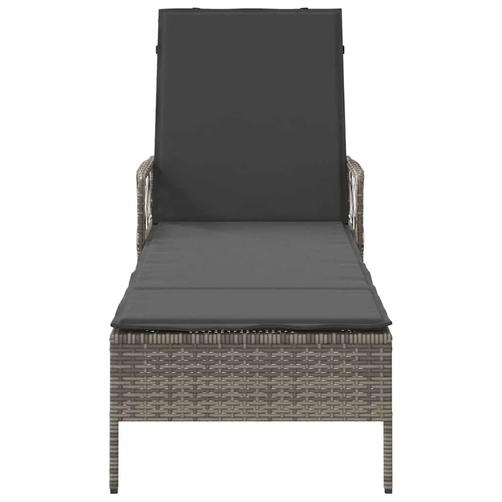 Garden Lounger Adjustable Backrest Grey Poly Rattan Outdoor Patio Furniture