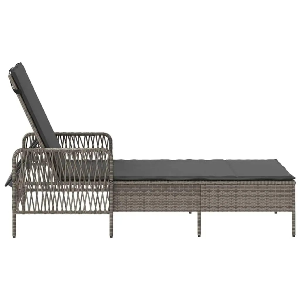 Garden Lounger Adjustable Backrest Grey Poly Rattan Outdoor Patio Furniture