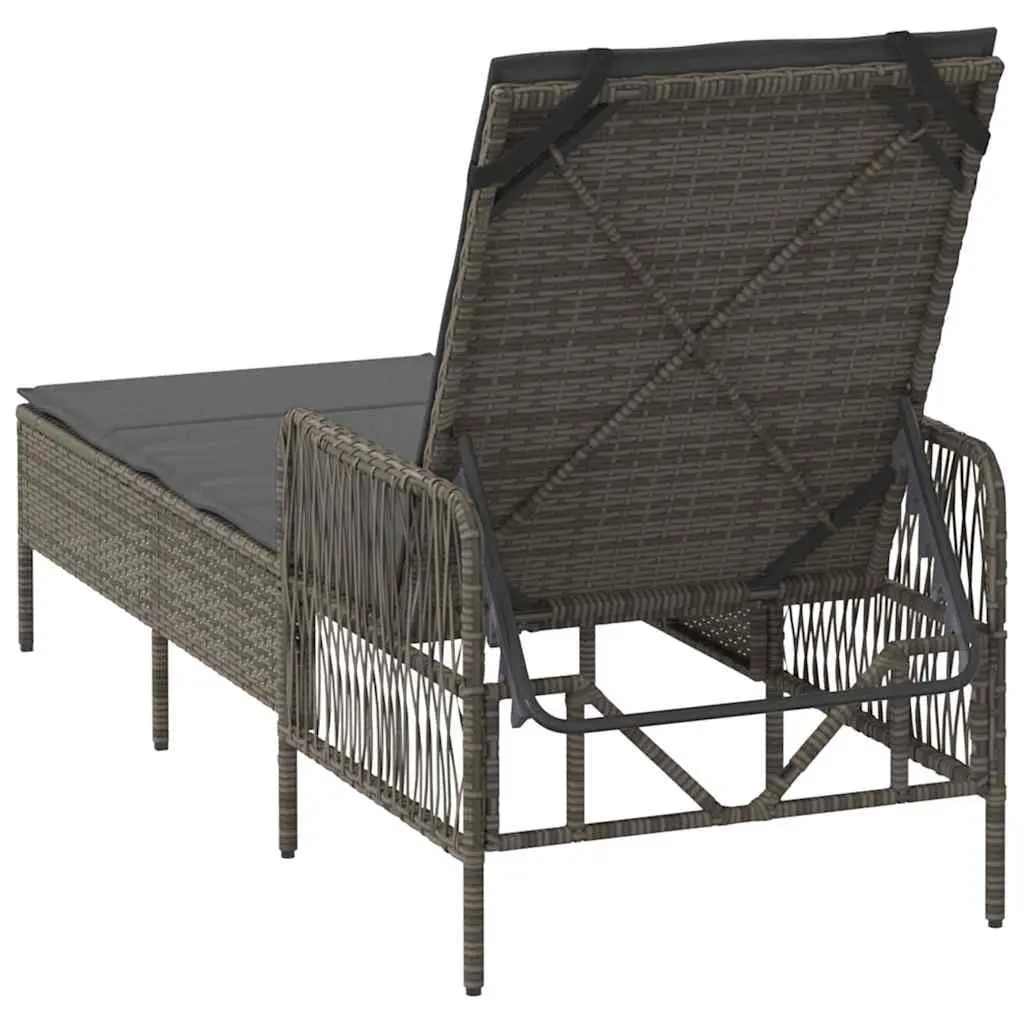 Garden Lounger Adjustable Backrest Grey Poly Rattan Outdoor Patio Furniture