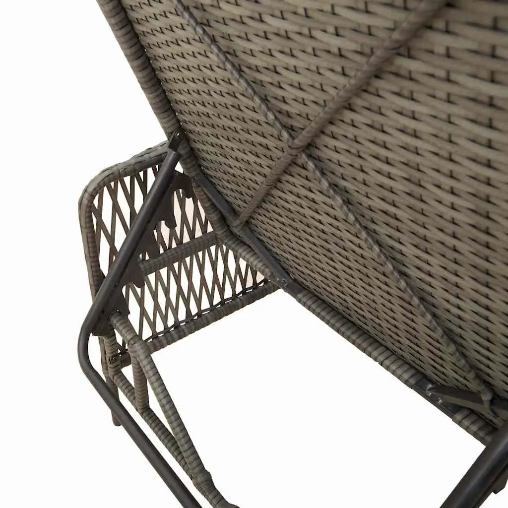Garden Lounger Adjustable Backrest Grey Poly Rattan Outdoor Patio Furniture