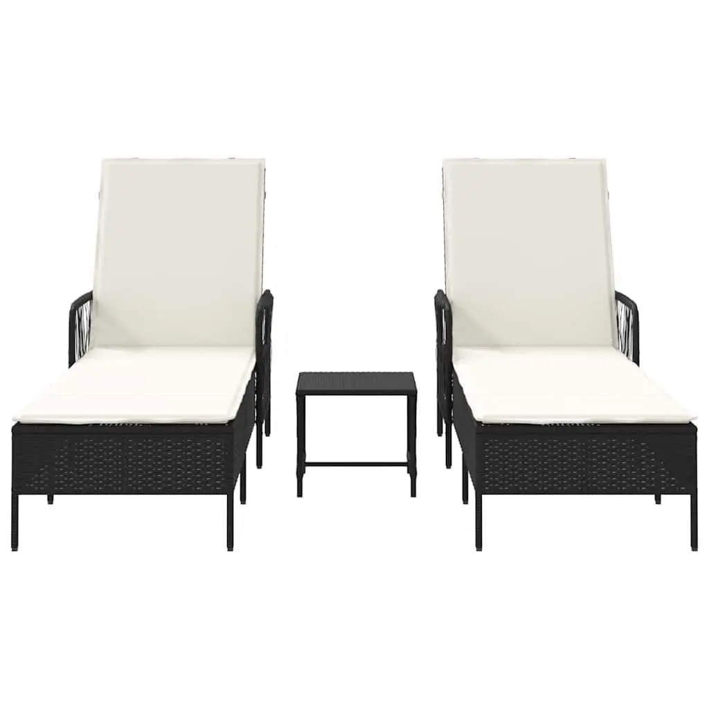 Sun Lounger 3 Pieces Black Cream White Outdoor Garden Patio Lounging Chair Set
