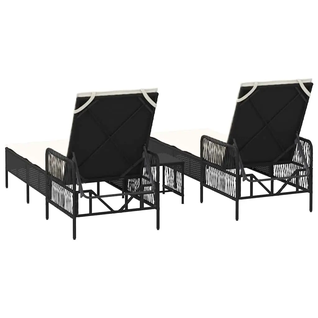 Sun Lounger 3 Pieces Black Cream White Outdoor Garden Patio Lounging Chair Set