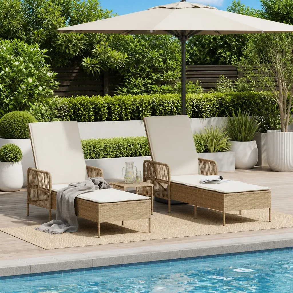 3-Piece Beige Outdoor Chaise Lounge Set for Relaxing