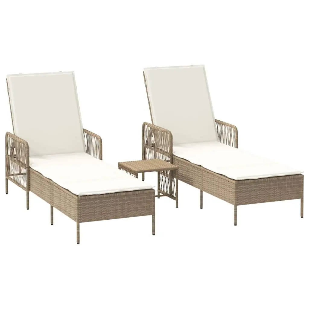 Sun Lounger Set Beige 3 Piece Outdoor Chaise Lounge Garden Patio Reclining Chair