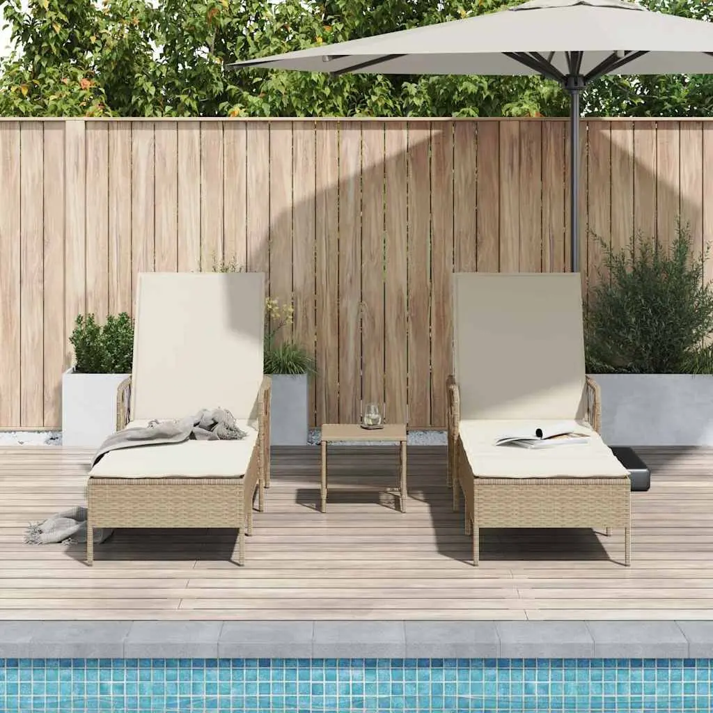 Sun Lounger Set Beige 3 Piece Outdoor Chaise Lounge Garden Patio Reclining Chair