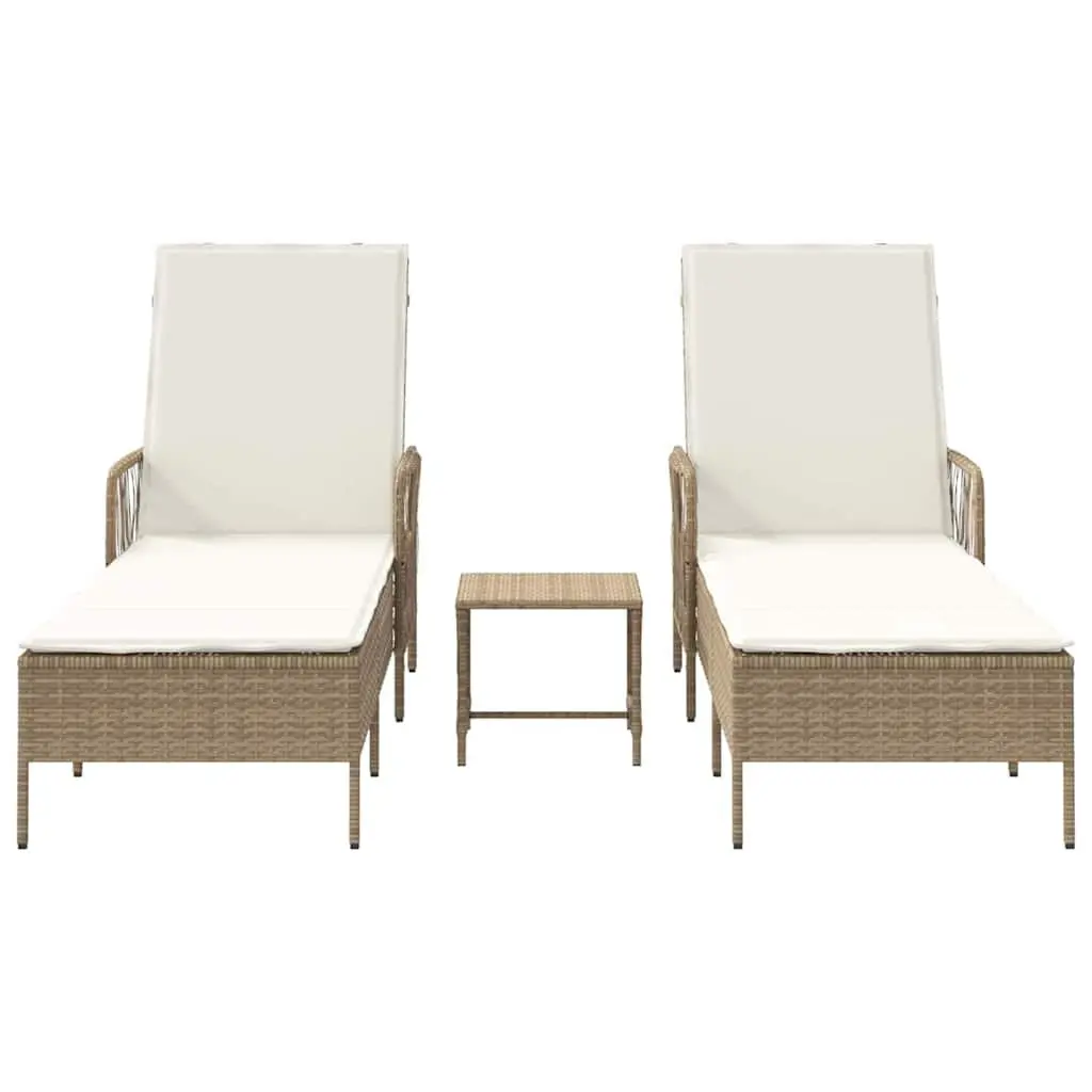 Sun Lounger Set Beige 3 Piece Outdoor Chaise Lounge Garden Patio Reclining Chair