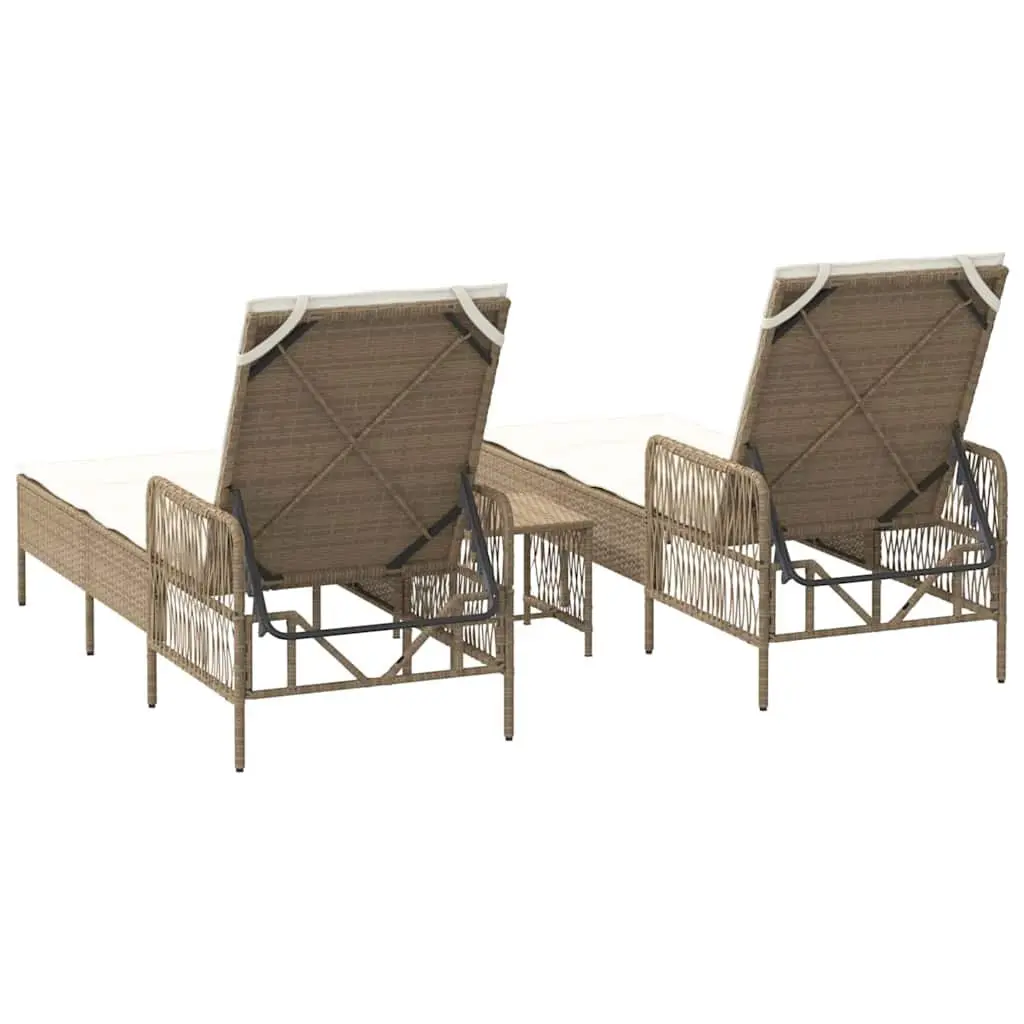 Sun Lounger Set Beige 3 Piece Outdoor Chaise Lounge Garden Patio Reclining Chair