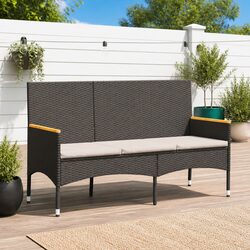 Garden Bench 3-Seater Outdoor Patio Furniture with Cushions Black Rattan